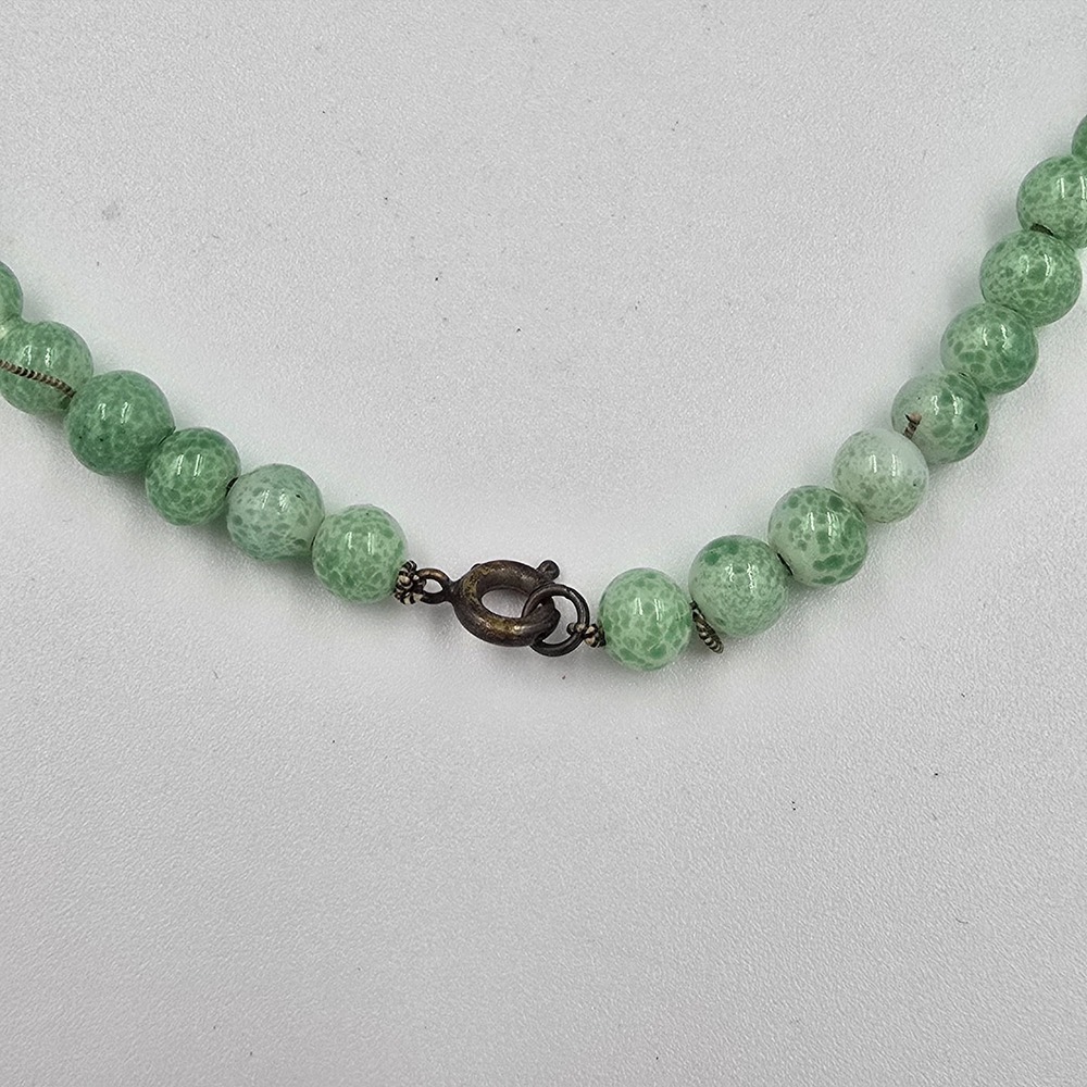 Antique Green Peking Glass Necklace Bead Rhinestone Choker 14" - Picture 5 of 5